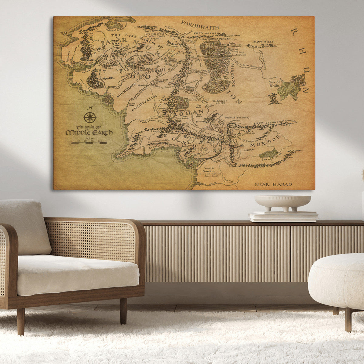 Middle Earth Map Canvas Wall Art – Vintage Fantasy Map