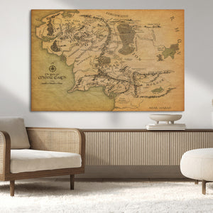 Middle Earth Map Canvas Wall Art – Vintage Fantasy Map