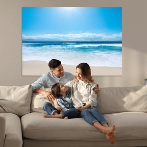 Wall Art Canvas Print Shiny Blue Sea and Beach