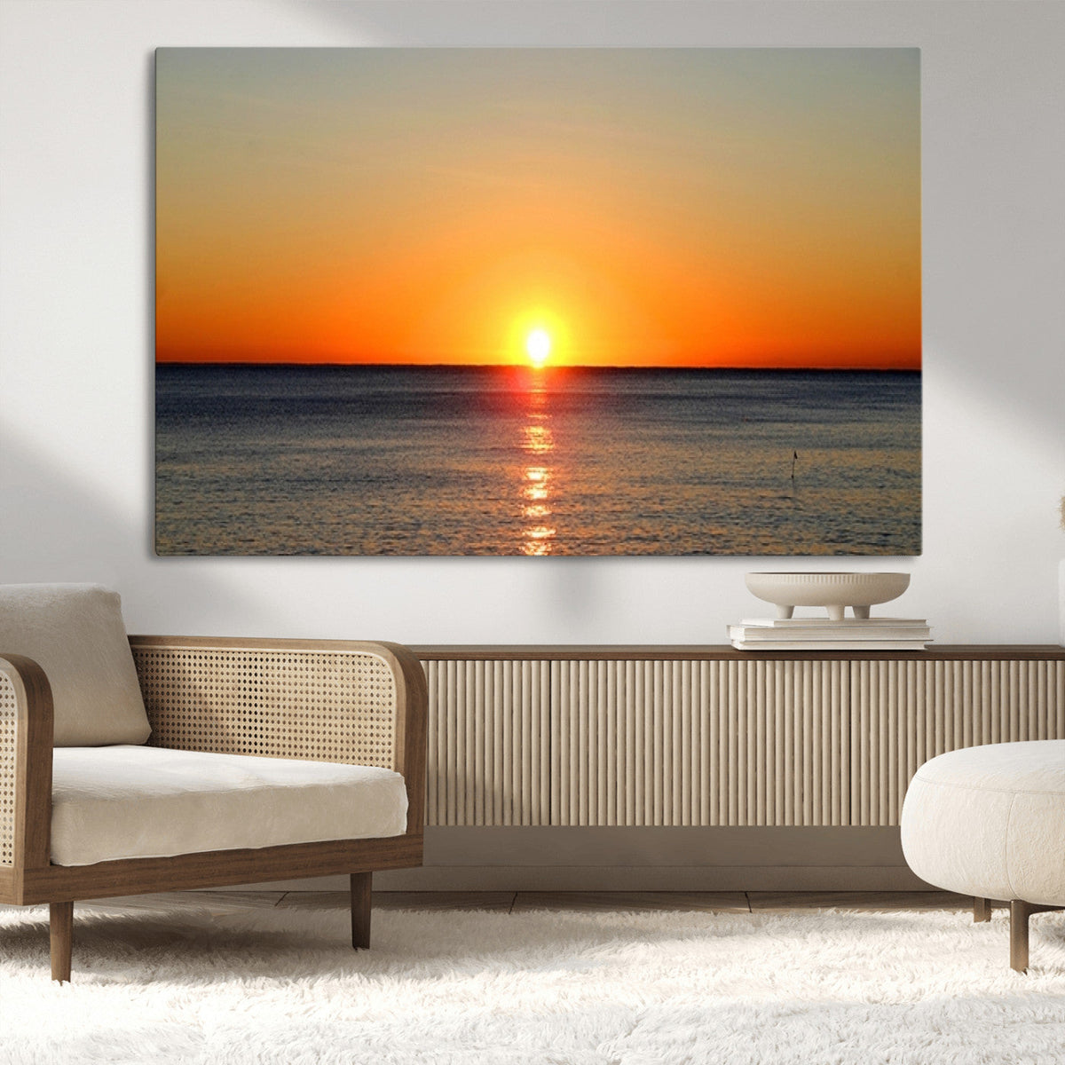 Golden Horizon Sunset Over Ocean Wall Art Canvas Print –