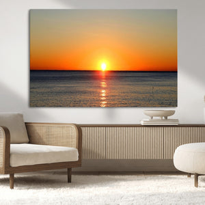 Golden Horizon Sunset Over Ocean Wall Art Canvas Print –
