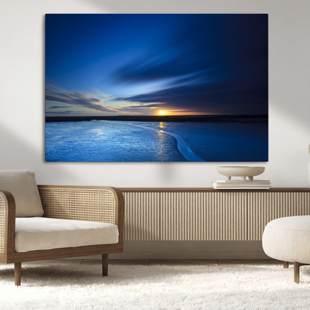 Blue Sunset Ocean Canvas Wall Art Print – Serene Coastal