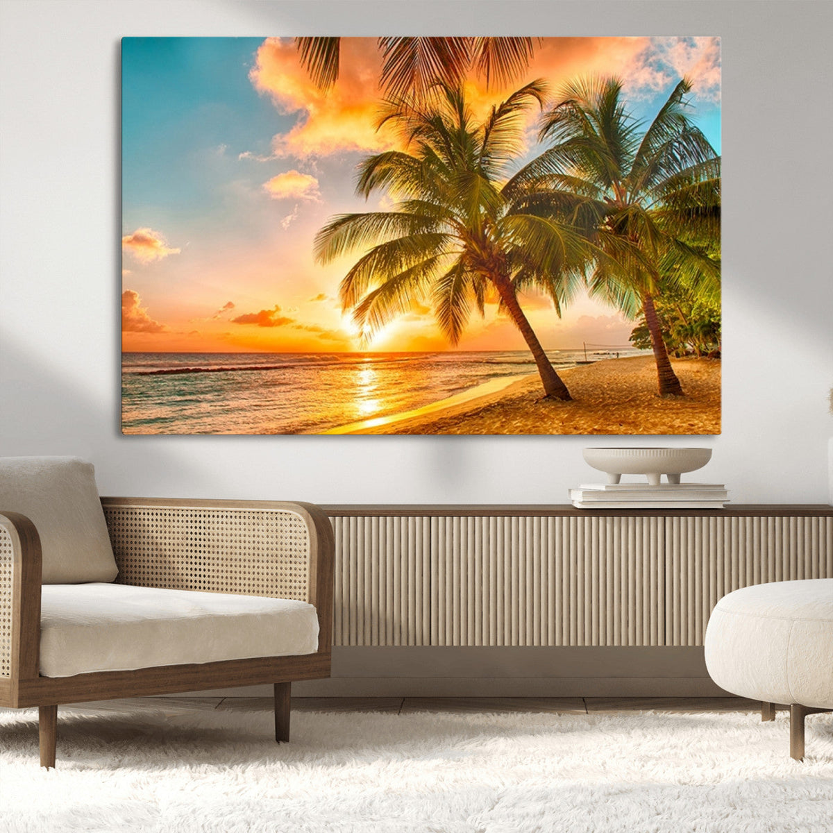 Tropical Sunset Beach Canvas Wall Art Print – Vibrant Palm