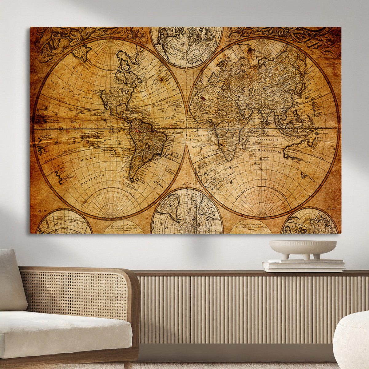 Vintage World Map Canvas Print – Antique Push Pin Travel