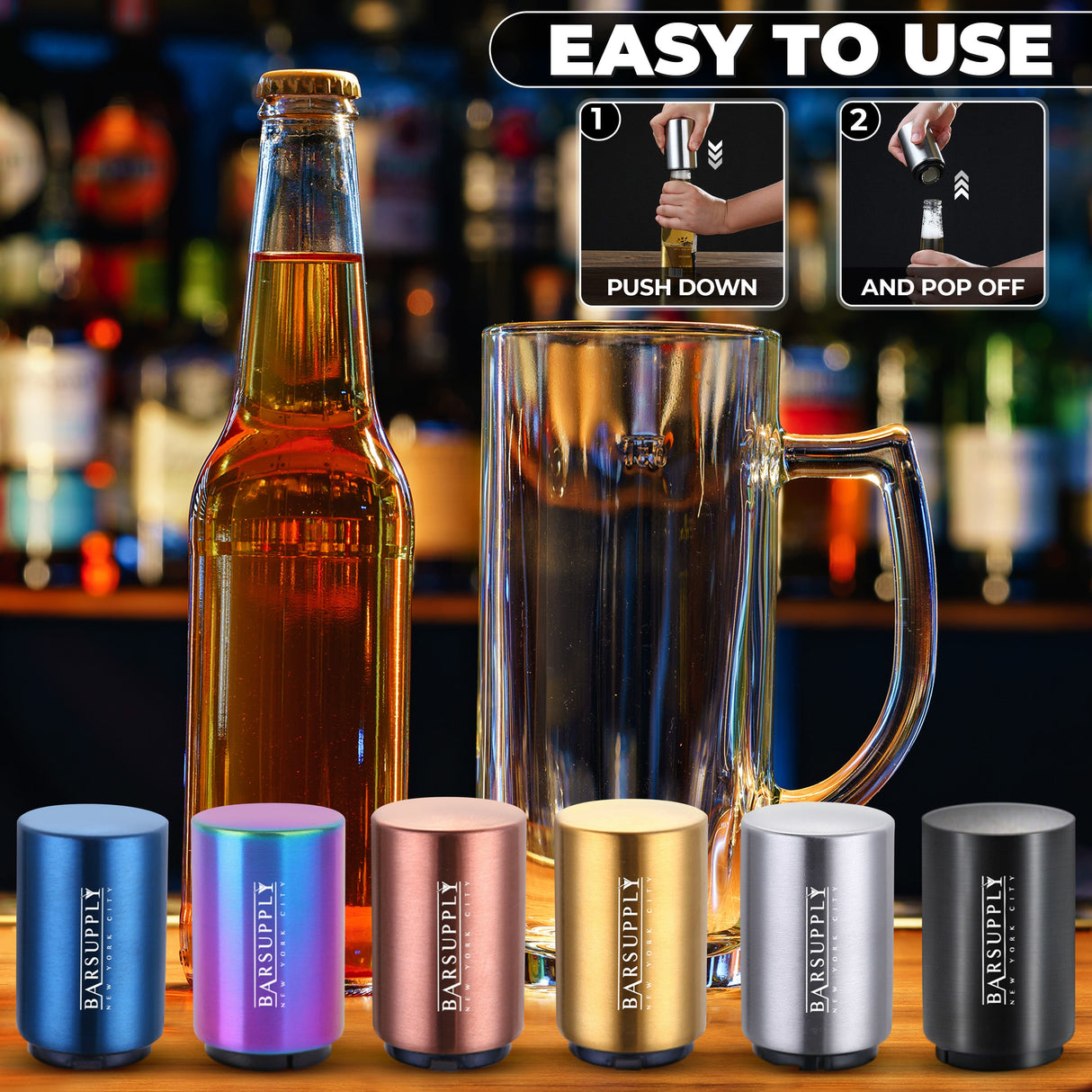 2-Pack BARSUPPLY Push Down Automatic Magnetic Beer Bottle Opener + BONUS Cap Gun