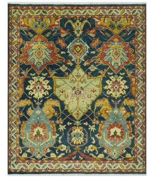 Traditional Oushak Blue and Gold Antique Style Hand knotted Custom Made Area Rug