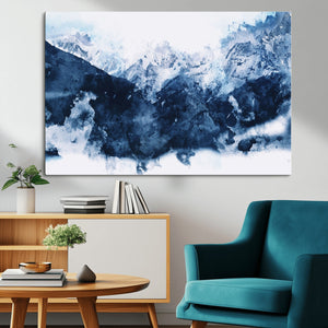 Abstract Blue Mountain Canvas Wall Art – Modern Triptych