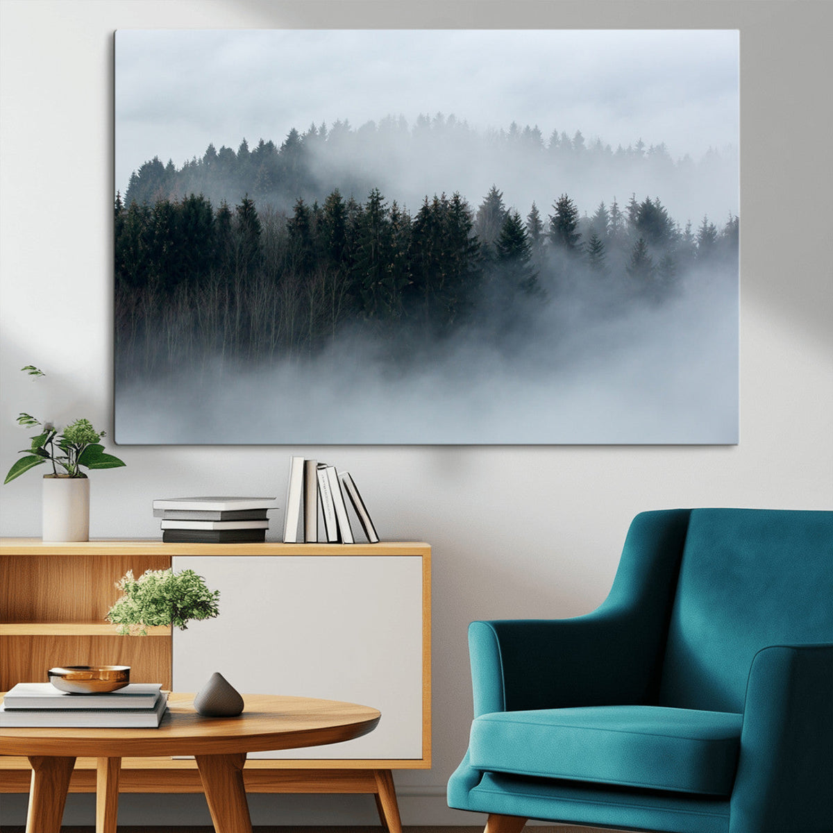 Autumn and Misty Trees in the Forest Wall Art Canvas Print,