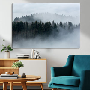 Autumn and Misty Trees in the Forest Wall Art Canvas Print,