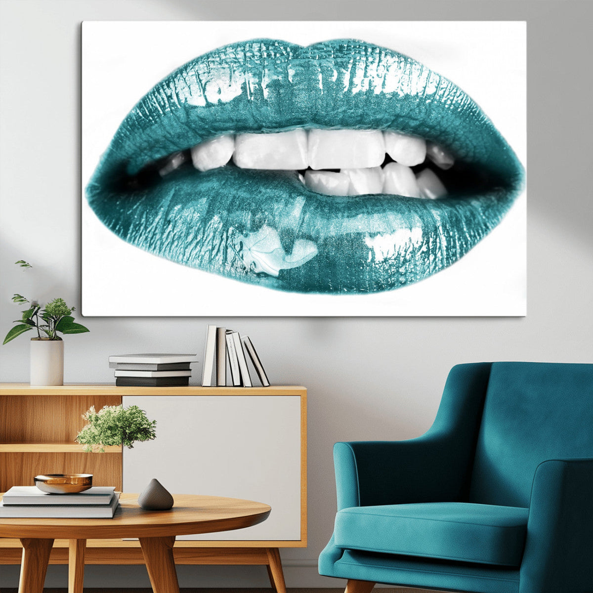 Blue Lips Wall Art Canvas Print