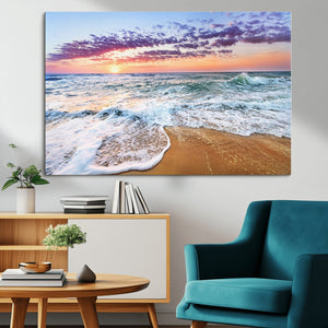 Coastal Sunset Art Beach Canvas Wall Art Print | Ocean Waves