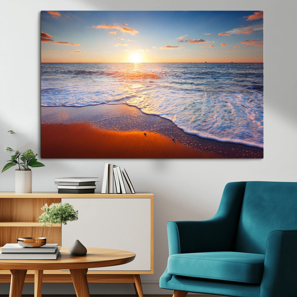 Tropical Ocean Sunset Wall Art Canvas Print, Golden Beach