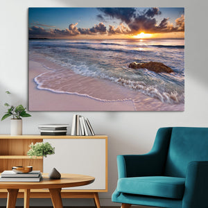 Sea Ocean Sunset Beach Wall Art Canvas Print