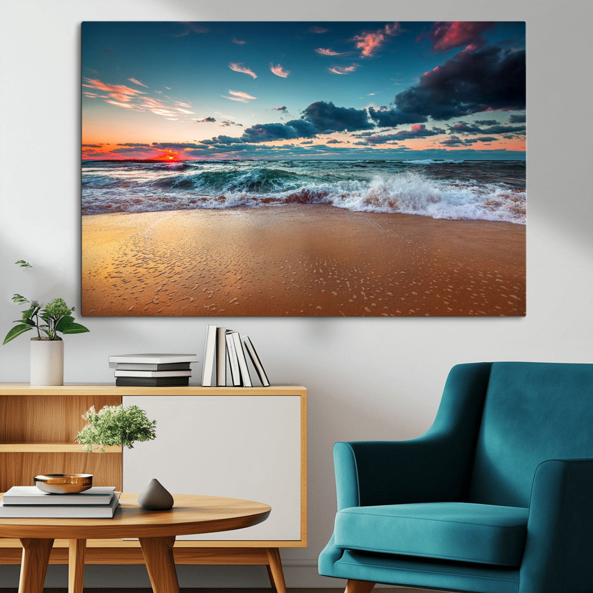 Sunset Ocean Beach Wall Art – Giclee Canvas Print, Coastal