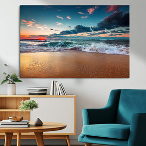 Sunset Ocean Beach Wall Art – Giclee Canvas Print, Coastal