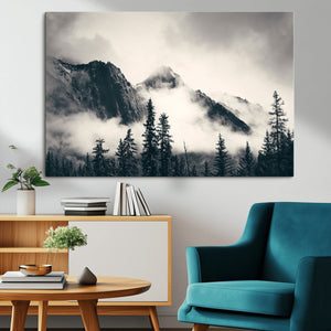 Large Foggy Mountain Forest Wall Art Canvas Print | Misty