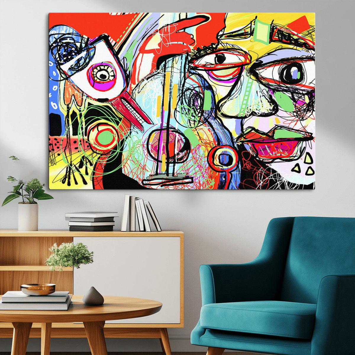 Picasso Style Art Abstract Canvas Wall Art Print , Colorful