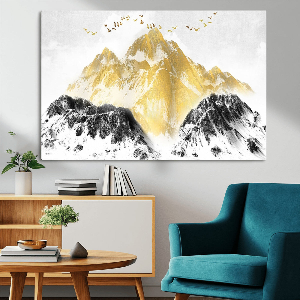 Golden Mountain Triptych Wall Art Canvas Print, Modern