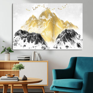 Golden Mountain Triptych Wall Art Canvas Print, Modern
