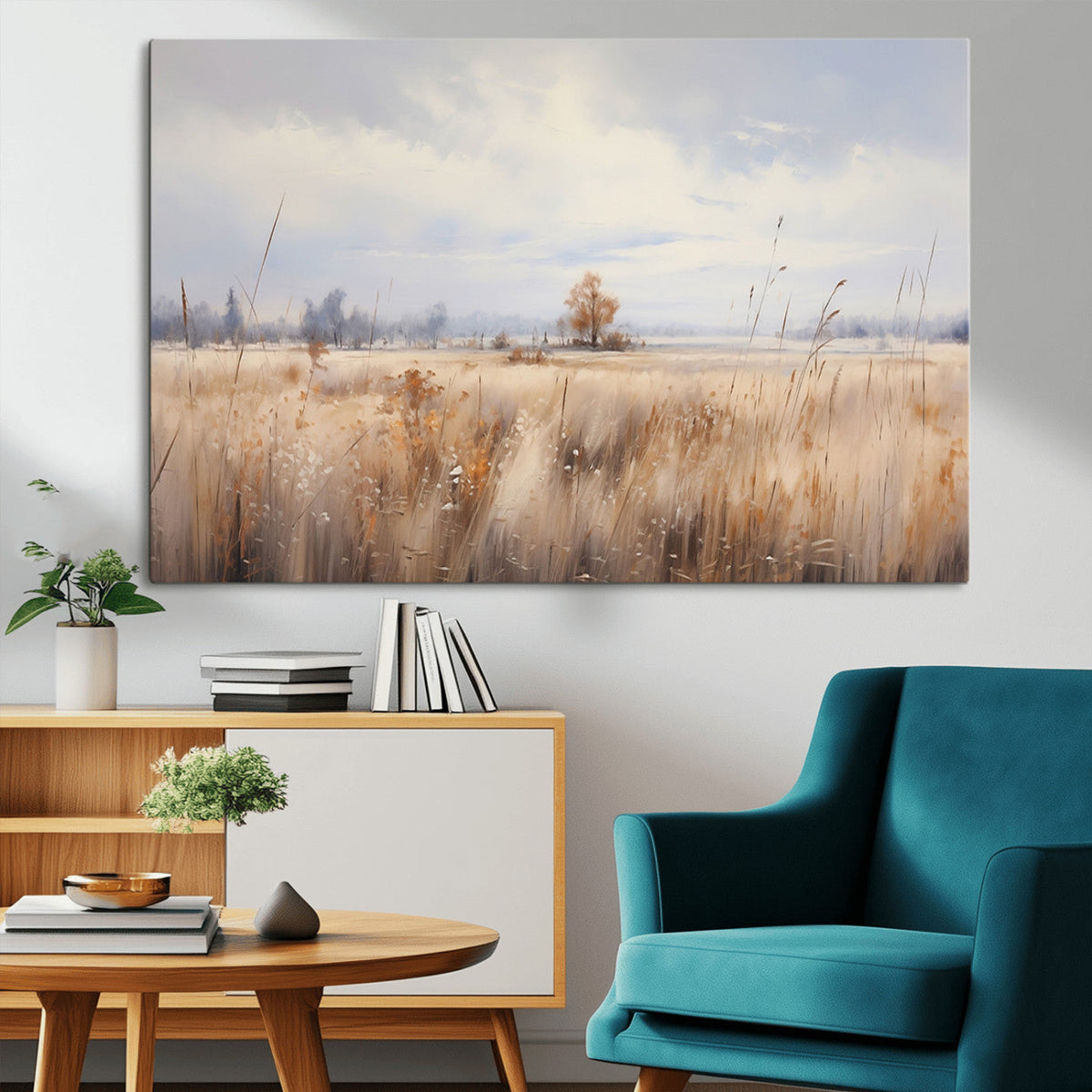 Golden Fields Wall Art Print Canvas – Serene Landscape of