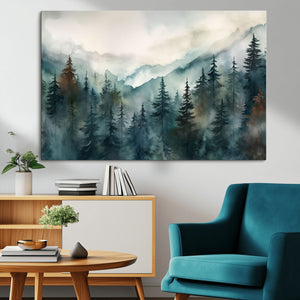 Serenity Forest Wall Art Canvas | Foggy Mountain Landscape