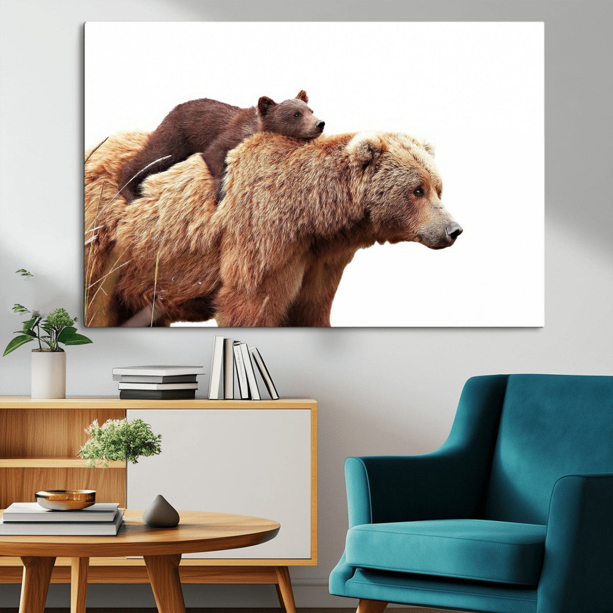 Mother and Baby Bear Canvas Wall Art - Adorable Wildlife