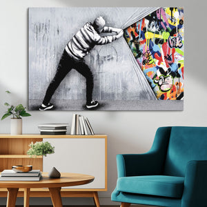 Banksy Art Behind the Curtain Street Wall Art Canvas Print |