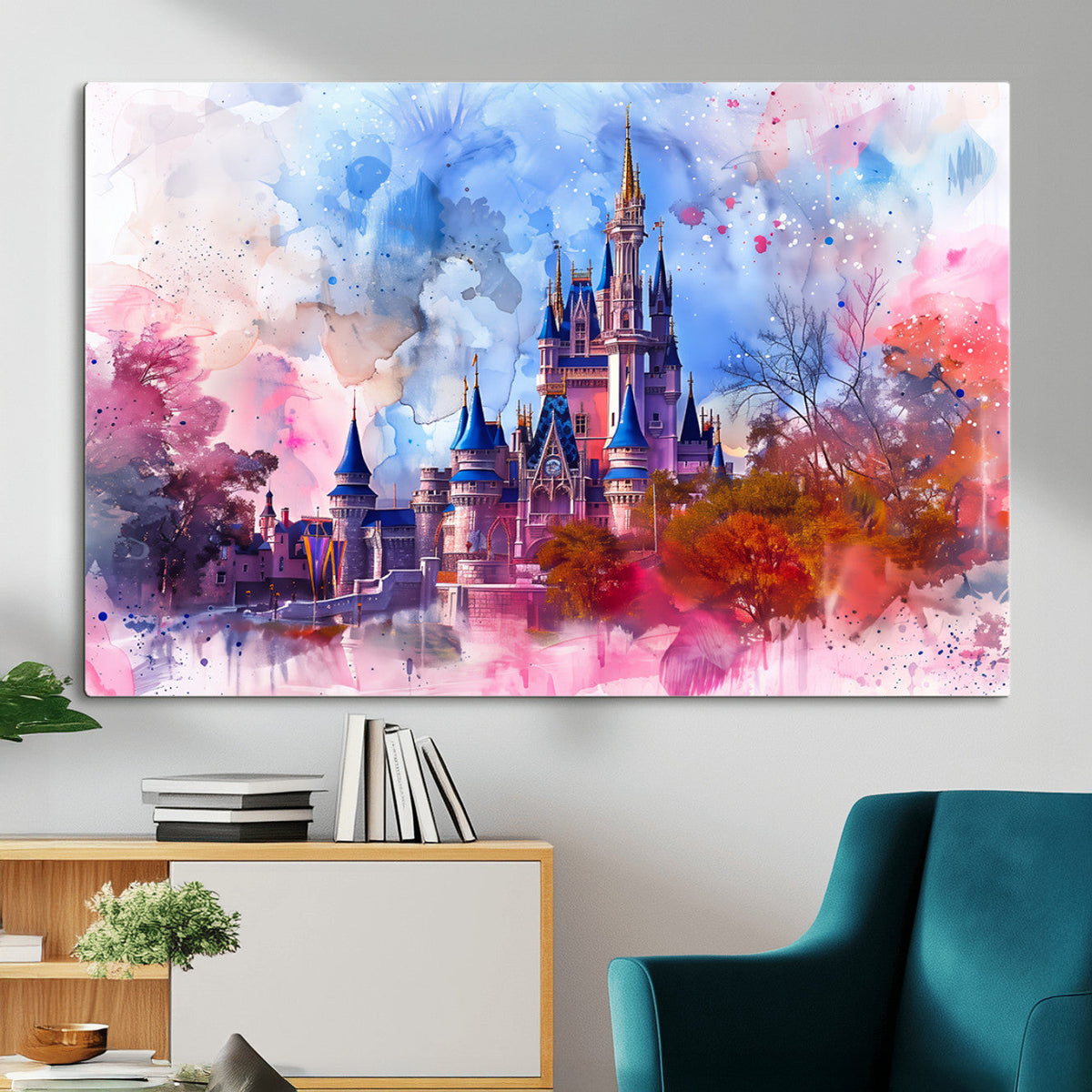Disney Wall Art: Dreamy Watercolor Cinderella Castle Canvas