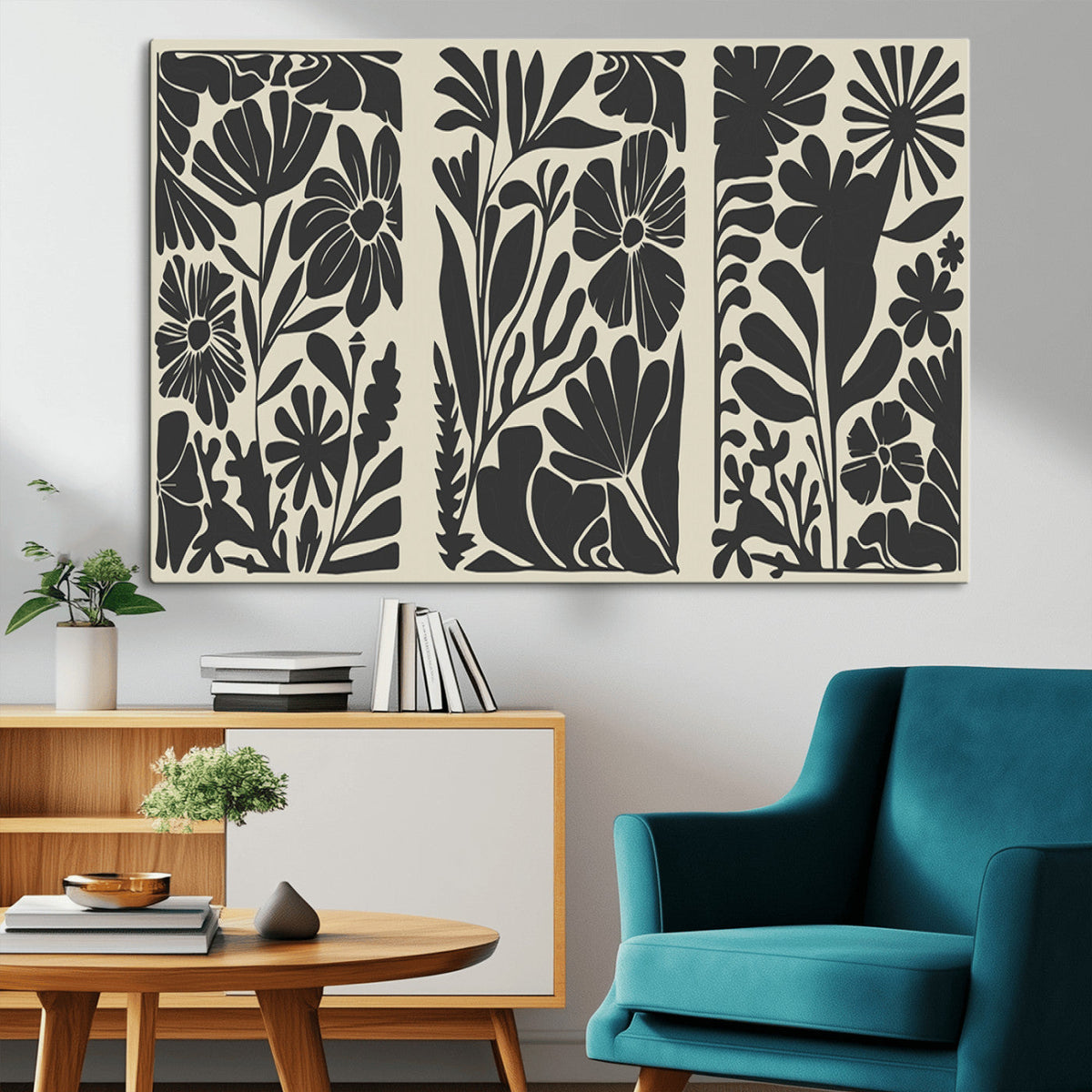 Modern Botanical Wall Art - Floral Black and White Canvas