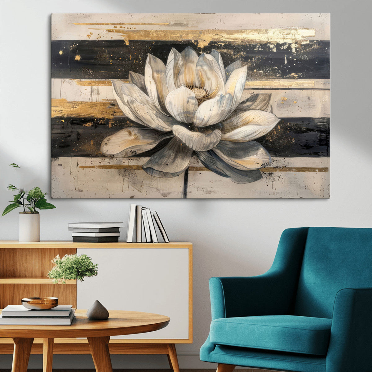 Lotus Flower Wall Art – Framed Abstract Floral Canvas