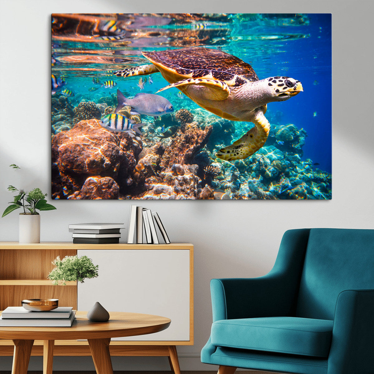 Sea Turtle Wall Art Canvas Print – Vibrant Ocean Coral Reef
