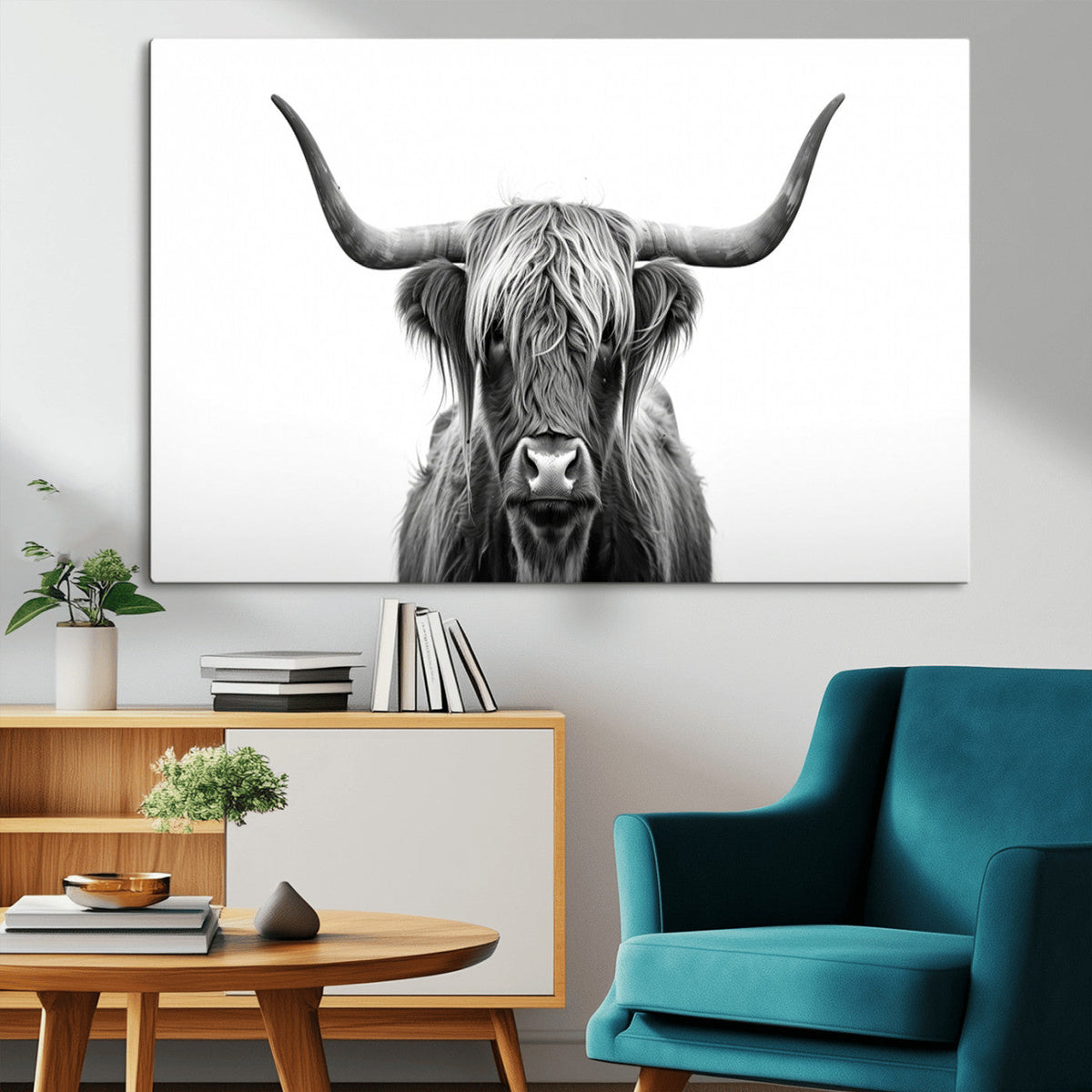 Highland Wall Art Canvas Print – Minimalist Black and White