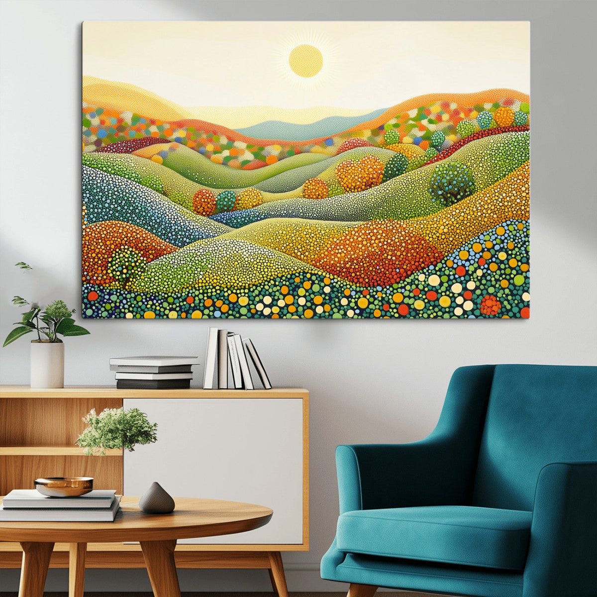 YAYOI KUSAMA Colorful Dot Art Landscape Canvas - Framed