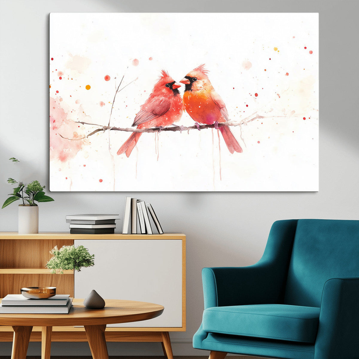 Cardinal Bird Canvas Wall Art - Male and Female Cardinal