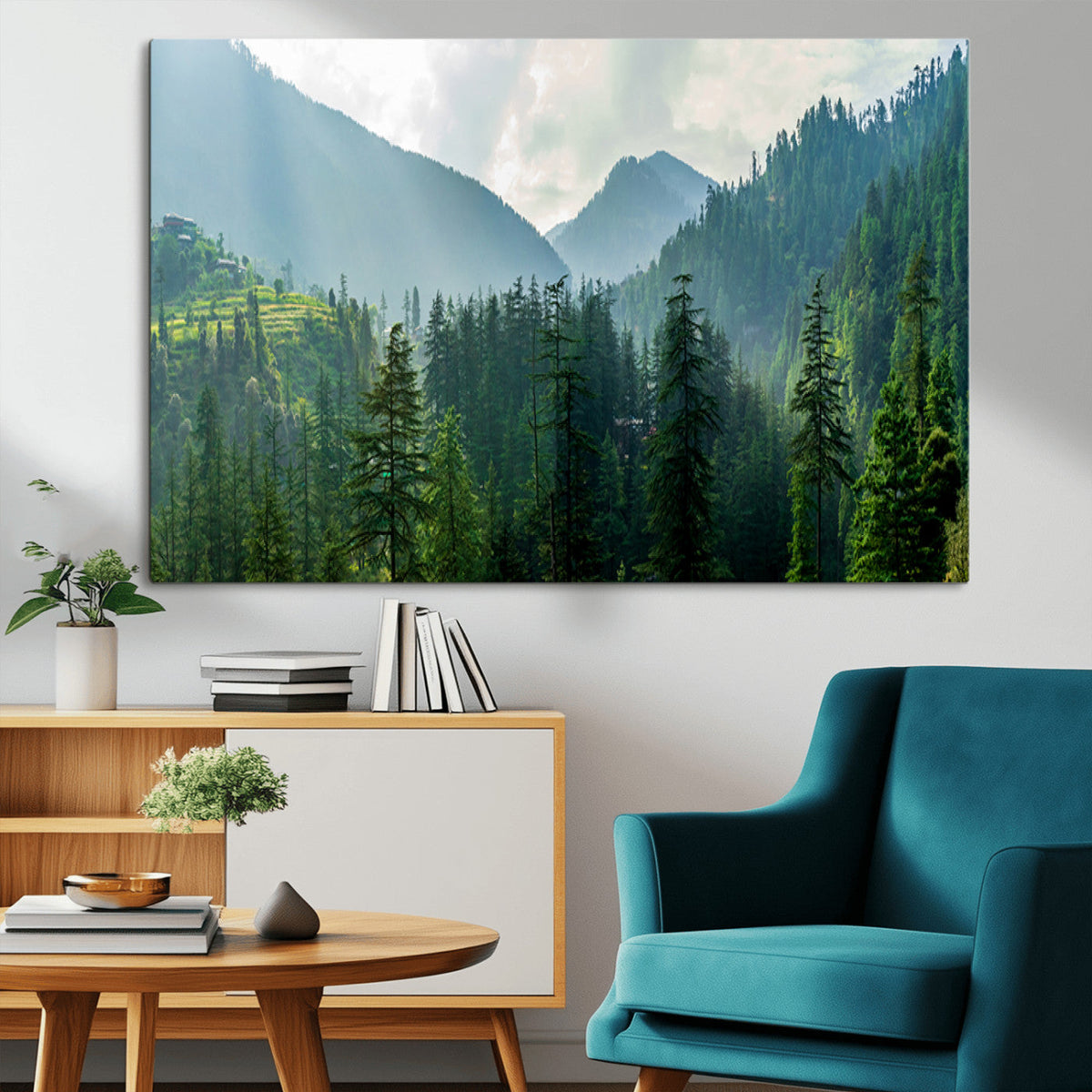Misty Forest Mountain Wall Art Canvas Print – Framed Serene