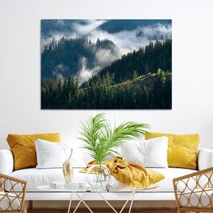 Misty Forest Wall Art Canvas Print – Pine Hills Foggy Trees