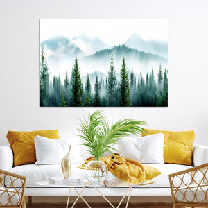 Pine Forest Wall Art Canvas Print – Misty Mountains Foggy
