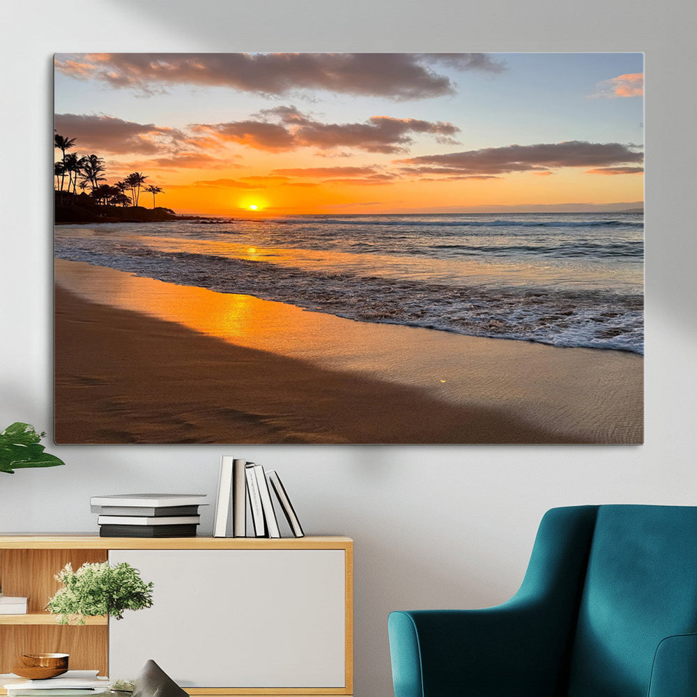 Tropical Beach Wall Art – Framed Sunset Ocean Canvas