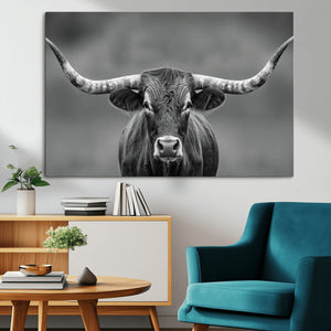 Texas Longhorn Wall Art Canvas Print – Framed Western Bull