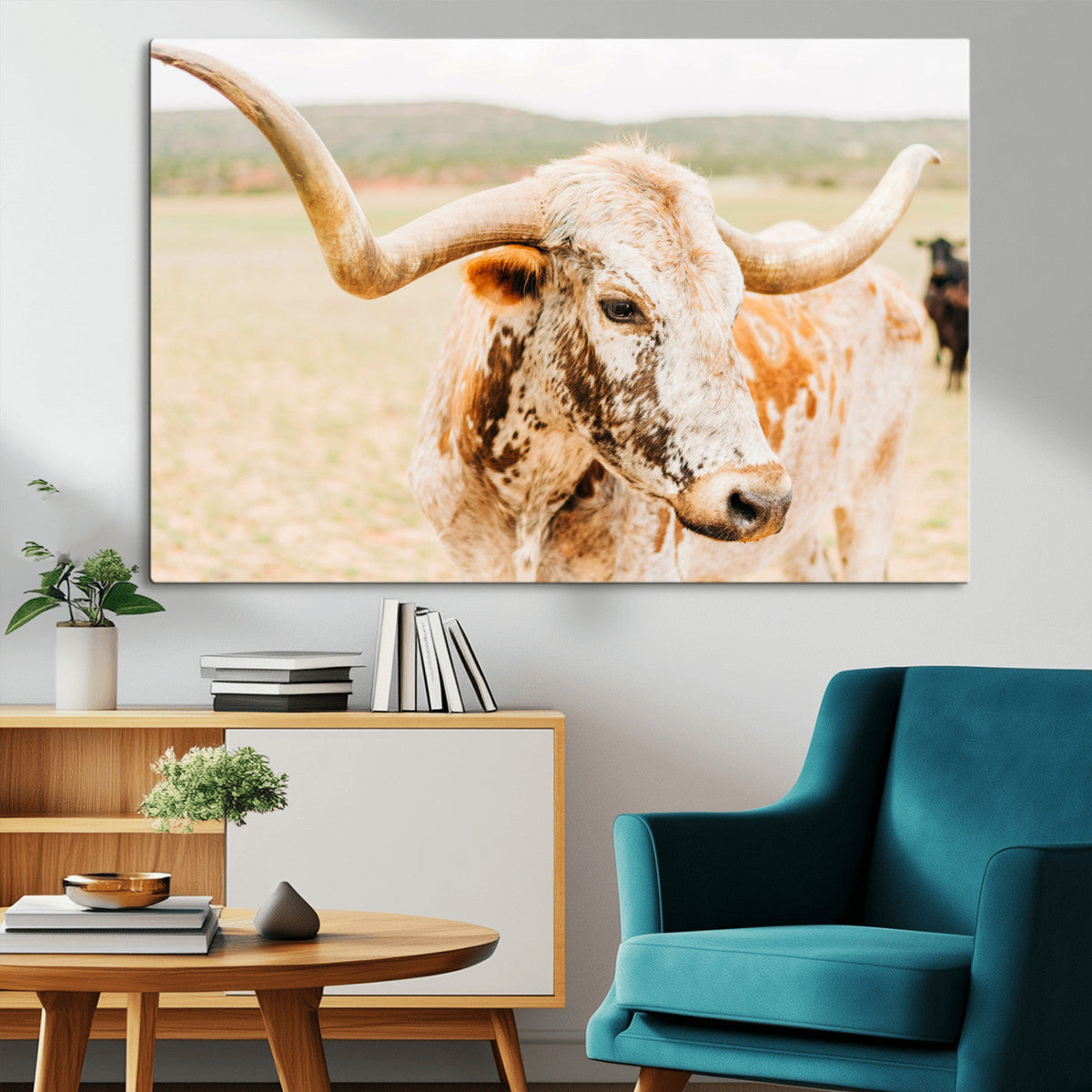Texas Longhorn Wall Art Canvas Print – Framed Spotted Cow