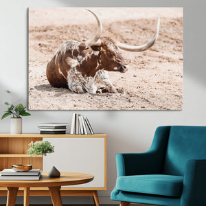 Texas Longhorn Wall Art Canvas Print – Framed Resting Bull