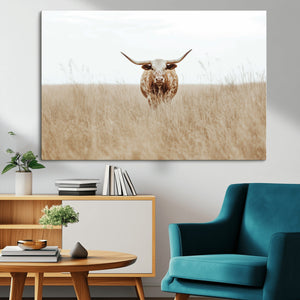 Texas Longhorn Wall Art Canvas Print – Framed Lone Cattle