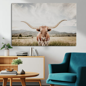 Texas Longhorn Wall Art Canvas Print – Framed Western Cow