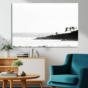 Surfer Cliffs Wall Art Canvas Print – Framed Black White