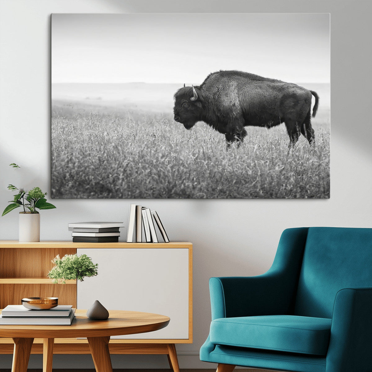 Bison Wall Art Canvas Print – Framed Rustic Wildlife Scene