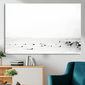 Monochrome Swimming Wall Art Canvas Print – Framed Ocean