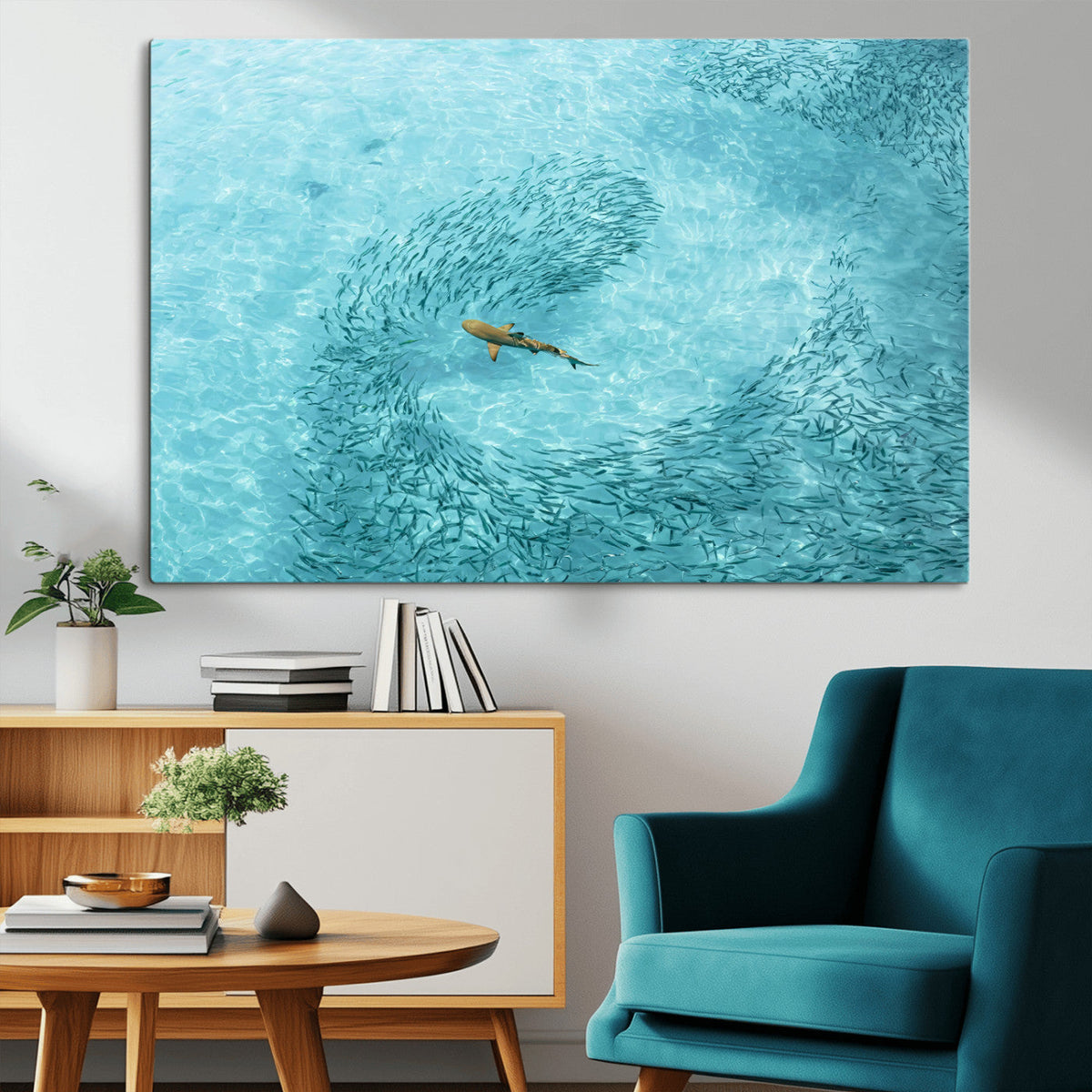 Fish Swarm Wall Art Canvas Print – Framed Marine Life Art