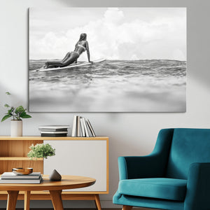 Black and White Surfing Wall Art Canvas Print – Framed Ocean