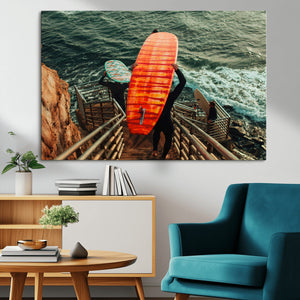 Surfer Stairway Wall Art Canvas Print – Framed Ocean Surf