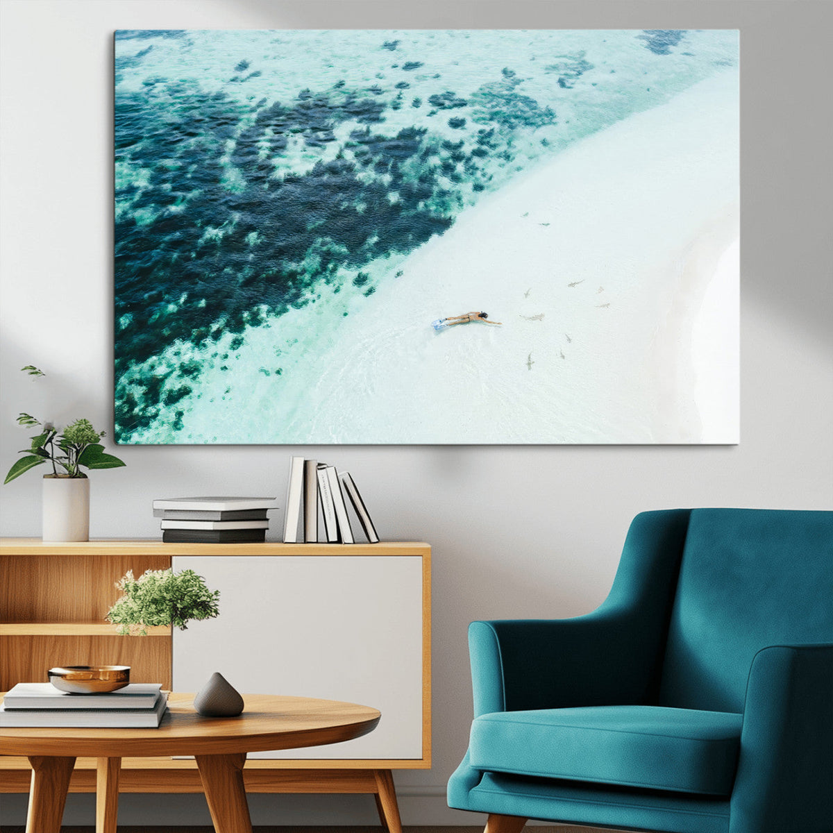 Minimal Beach Wall Art Canvas Print – Framed Ocean Swimming